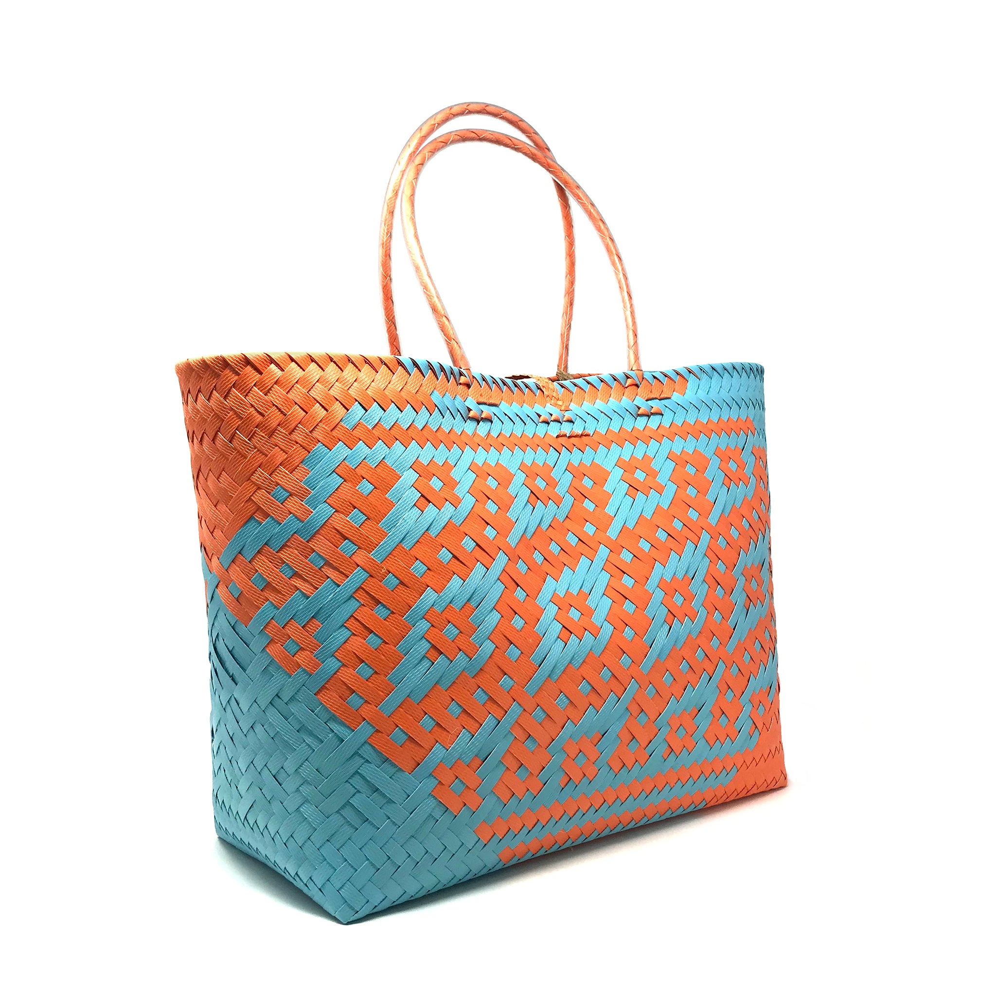 Blue and orange large size tote bag at a 45-degree angle.