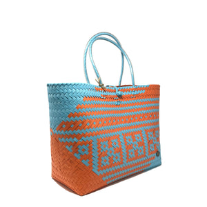 Blue and orange large size tote bag at a 45-degree angle.