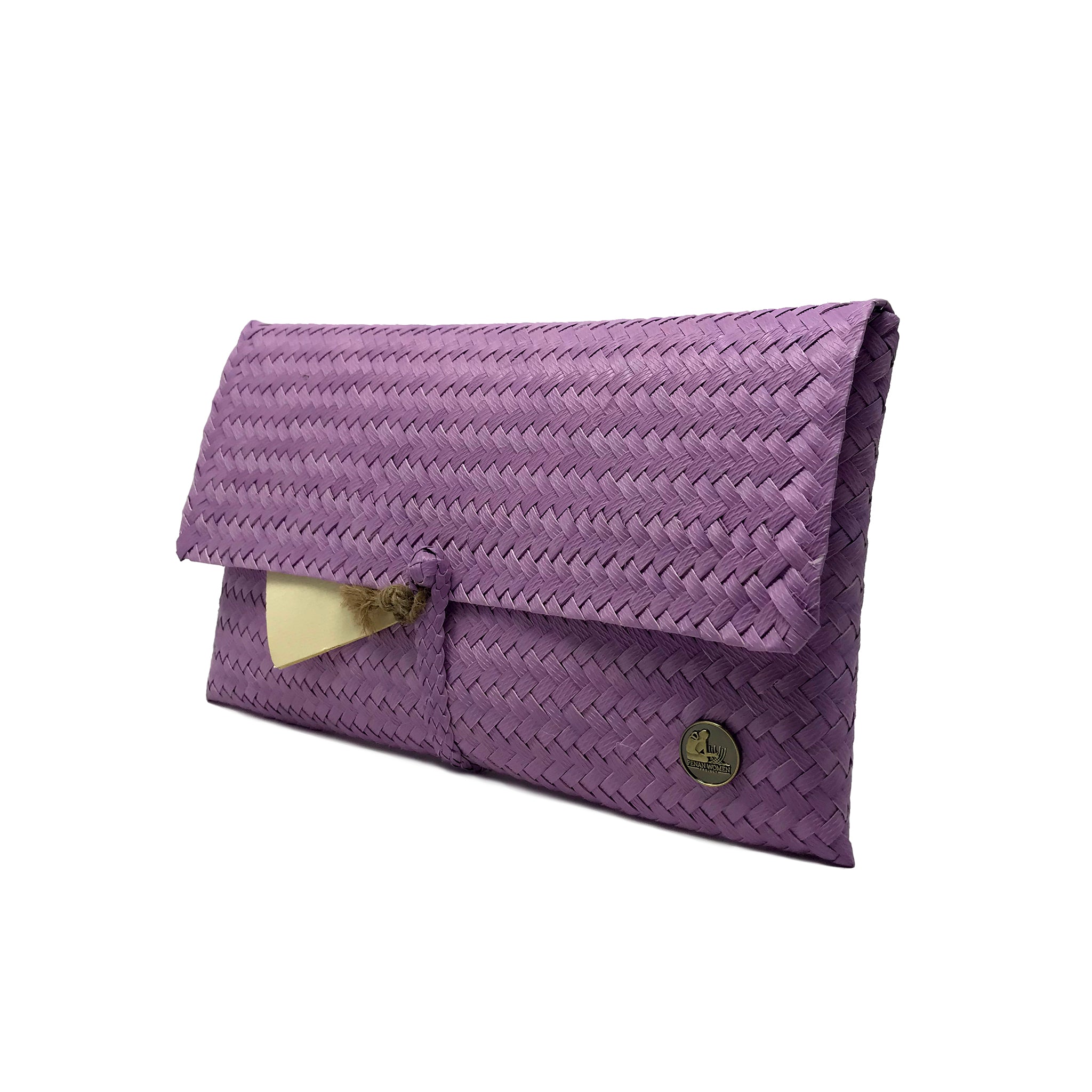 Lavender clutch at a 45-degree angle.