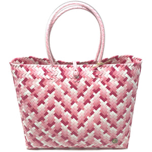 Pink and white large size tote bag facing the front.