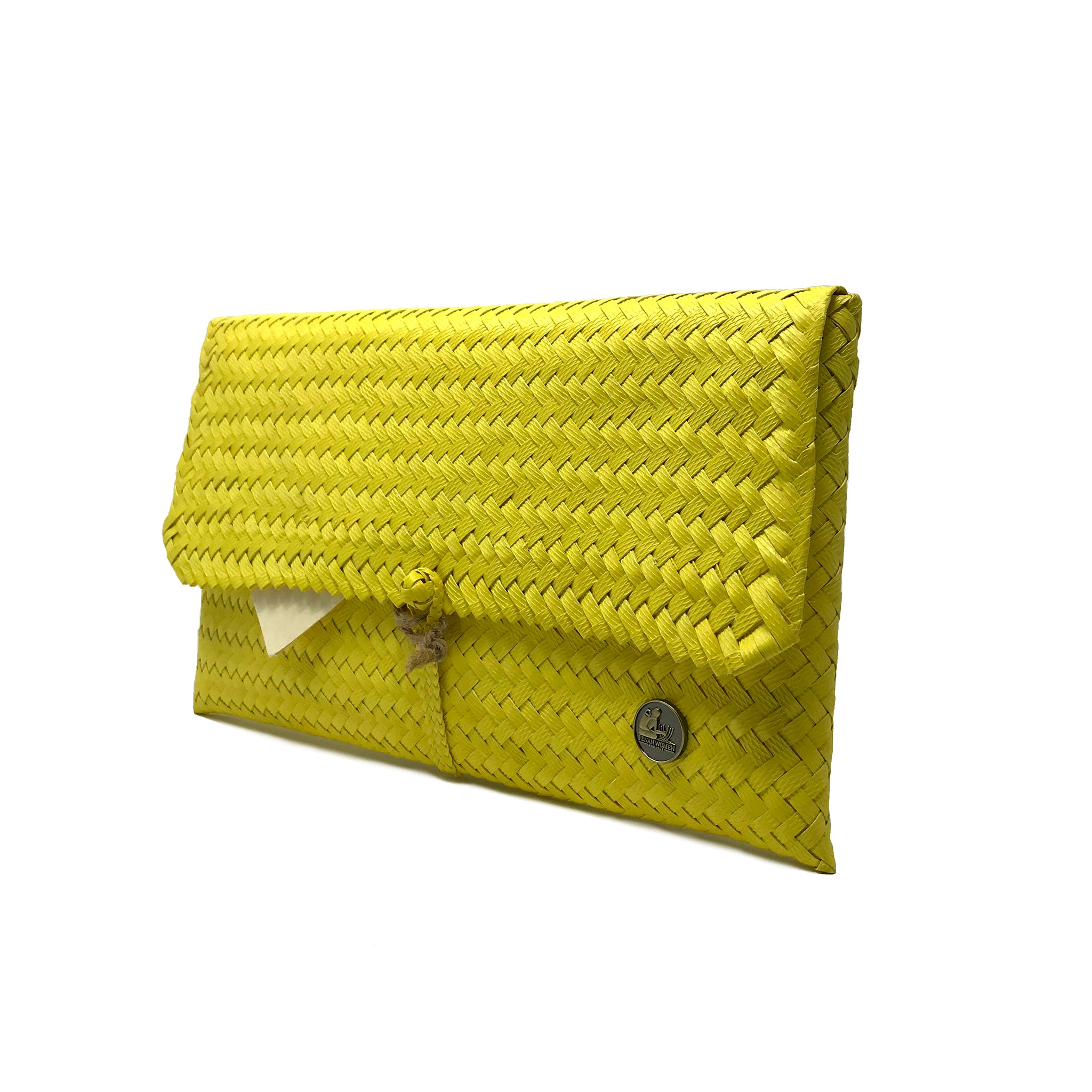 Yellow clutch at a 45-degree angle.