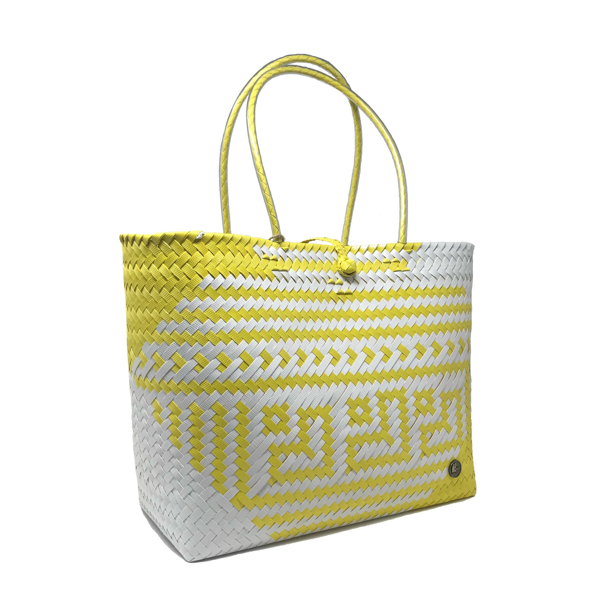 Yellow and white large size tote bag at a 45-degree angle.