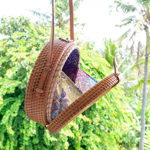 Handwoven Round Rattan Bag Plain Brown Cane Republic